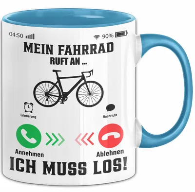 Produktbild von Mein Fahrrad Ruft An... Ich Muss Los Tasse Geschenk Für Fahrradfahrer Geschenkidee Kaffee-Becher (Blau)