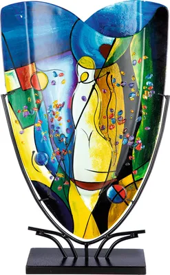 Produktbild von Casablanca by Gilde GlasArt Dekovase "Magic" blau/gelb/grün, mit aufgesetzten Steinchen und Metallfuß, durchgefärbt, H.58 cm, Öffnung: B.23cm, T.6cm, 52435