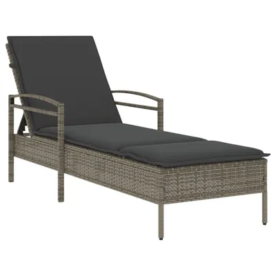 Produktbild von Sonnenliege mit Auflage Grau 63x200x81 cm Poly Rattan