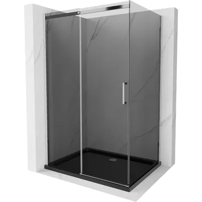 Obrázek produktu pro Mexen Omega rozsouvací sprchový kout 120 x 80 cm, Grafitově černá, Chromovaná + sprchová vanička Flat, Černá - 825-120-080-01-40