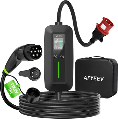 Image de Câble de charge de type 2, 11 kW, triphasé, 7 mètres, borne de recharge murale mobile, connecteur CEE