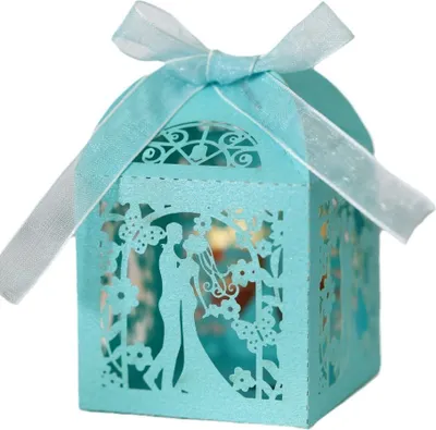 Produktbild von 50PCS Sweet Couple Design Laser Cut Hochzeit Süßigkeiten Boxen, Braut Und Bräutigam Muster Süßigkeiten Schokolade Favor Box Für Valentinstag