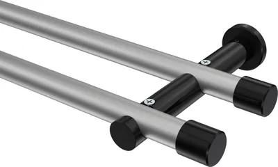 Produktbild von Interdeco Gardinenstange / Vorhangstange Silbergrau / Schwarz, Typ Platon Santo (Kappe) ohne Ringe, 20 mm Ø 2-läufig, 180 cm