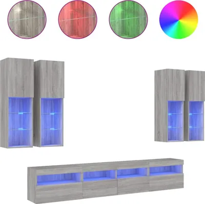 Produktbild von vidaXL 7-tlg. TV-Wohnwand mit LED-Leuchten Grau Sonoma