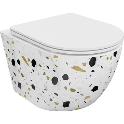 Zdjęcie produktu dla Mexen Lena miska wc Rimless z deską wolnoopadającą slim, duroplast, biała kamień terrazo - 30224096