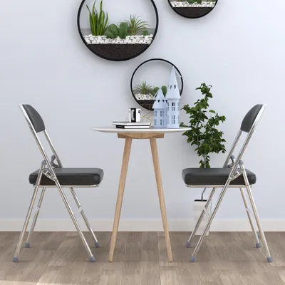 Produktbild von Klappstuhl 2er Set Lounge-Sessel mit Kunstleder Polster Besuchersstuhl Küchen Stühle 46x42x80cm Schwarz