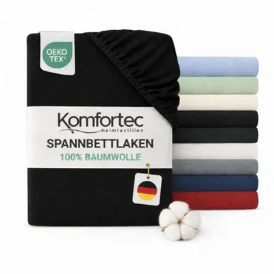 Produktbild von Komfortec Jersey Spannbettlaken 180x200 cm, 100% Baumwolle, Schwarz