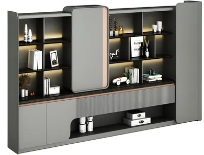 Image de Armoire de bureau moderne Étagères ouvertes Éclairage LED Élégance simple Design gris