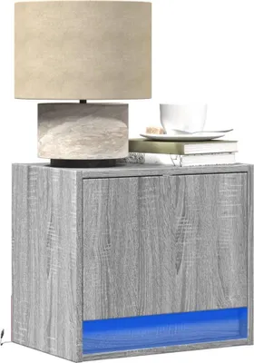 Image de vidaXL Tables de chevet murales avec lampes LED 2 pcs. Gris Sonoma