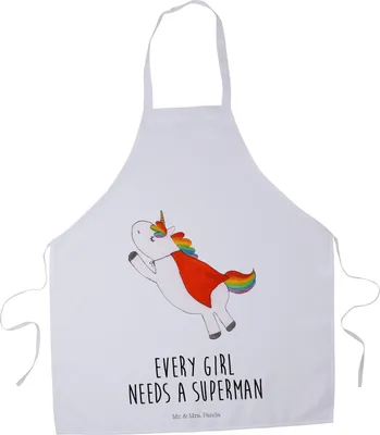 Produktbild von Mr. & Mrs. Panda Schürze Einhorn Super - Weiß - Geschenk, Küchenzubehör, Superheld, Unicorn, Küchenschürze, Held, Latzschürze, Kochschürze, Freundin, Einhörner, Kellner