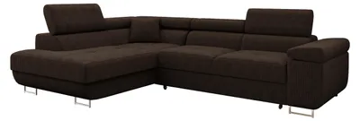 Produktbild von MIRJAN24 Ecksofa Torezio Cord, Stilvoll Eckcouch mit Bettkasten und Schlaffunktion, Einstellbare Kopfstützen, 274x203x70-90 cm (Farbe: Poso 06, Seite: Links)