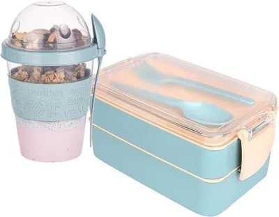 Image de Boîte à goûter Lekvrije 400-600 ml sans BPA, turquoise, pour l'école et le travail
