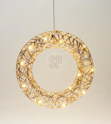 Produktbild von Goldener Weihnachtskranz mit warmweißen LEDs und Timerfunktion, Ø 30cm