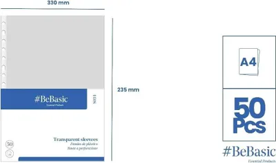 Immagine prodotto di Bebasic - Fogli per raccoglitori A4 (50 pezzi) - Trasparenti, resistenti