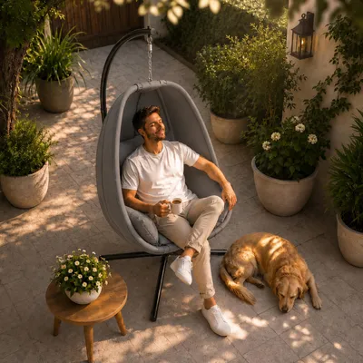 Produktbild von CASARIA® XXL-Hängesessel mit Gestell Outdoor - 94cm breit, wetterfest, bis 150kg - Hängestuhl inkl. Kissen & 2 Taschen - für Garten Balkon & Indoor Relax Schaukelstuhl
