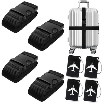 Immagine prodotto di Cinghia per bagagli - Nylon - Set da 4 - Etichetta bagaglio identificativa - Valigia e zaino