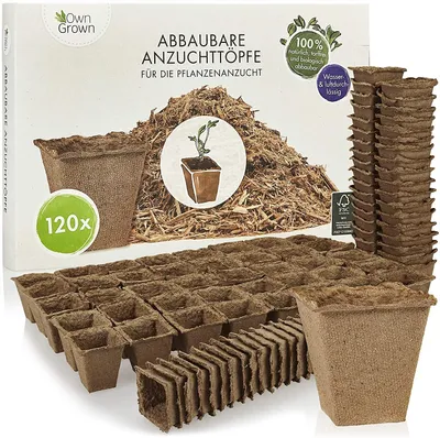 Produktbild von Abbaubare Anzuchttöpfe eckig, 120x Anzuchttöpfe aus Holzfaser Anzuchttöpfe - Eckig modern Holz