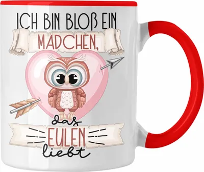 Produktbild von Trendation - Eulen Tasse Geschenk Frauen Ich Bin Bloß Ein Mädchen Das Eulen Liebt Eulen-Liebhaber Geschenk Spruch Geburtstag (Rot)