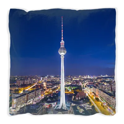 Produktbild von Wallario Premium Kissen, weiche Oberfläche, mit Motiv Fernsehturm Berlin bei Nacht, Größe: 40 x 40 cm, mit weißer Rückseite