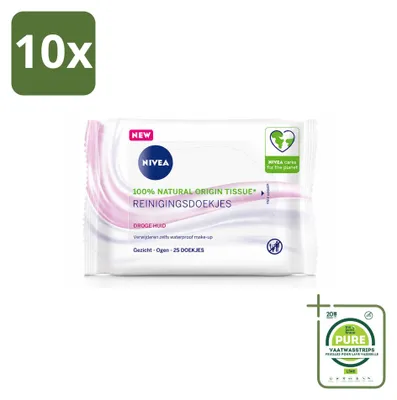 Imagen del producto de 10 toallitas limpiadoras suaves NIVEA para piel seca y sensible - Paquete grande - 10 unidades