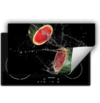 Produktbild von DarHaus Herdabdeckplatte 90x52 cm Anti Rutsch Matte Aufrollbar, schwarz - Wassermelone