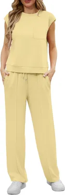 Productafbeelding van Tweedelige zomer trainingspak voor dames met korte mouwen en joggingbroek met zakken