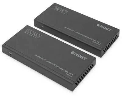 Zdjęcie produktu dla Digitus Zestaw przedłużacza KVM 4K HDBaseT™ HDMI, 70 m, Nadajnik i odbiornik, Przewodowa, 70 m, Cat6, Cat6a, Cat7, Cat8, 3840 x 2160 px, Czarny