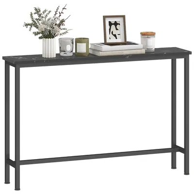 Produktbild von Schmaler Konsolentisch mit Marmoroptik-Platte und Metallgestell, 100 x 20 x 66 cm, Schwarz