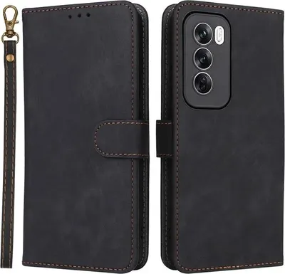 Produktbild von Hülle für Oppo Reno12 - Phonesta Vintage Skin Book Wallet Klapphülle mit abnehmbarer Kordel - Schwarz