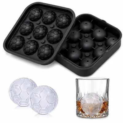 Produktbild von Fußball Eiswürfel Silikonform 9-fach mit Deckel -40°C hitzebeständig flexible Ice Maker für Getränke Party Geschenkidee