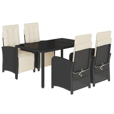 Produktbild von 5-tlg. Garten-Essgruppe mit Kissen Schwarz Poly Rattan