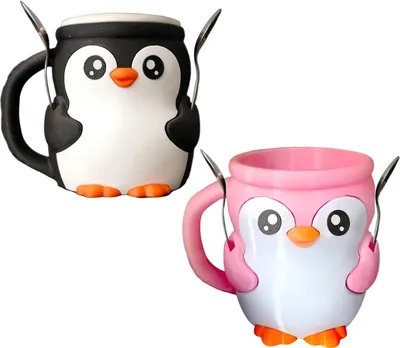 Produktbild von Pinguin-Eisbecherhalter mit Löffel, Snackschublade, wiederverwendbare Eisbehälter, Eis am Stiel-Halter, Bierdosen-Becherhülle E