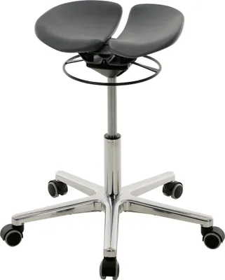 Produktbild von Zweiteiliger Hocker Kansas | Sitzhöhe 50-68cm | Ø 61cm | Tragfähigkeit 110kg | Aluminium-Fußkreuz mit Doppelrollen | Silber/ Schiefergrau