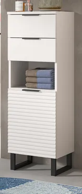 Produktbild von Badezimmer Kommode "Roove" weiß 3D-Wellenstruktur Badkommode, Soft-Close-Funktion