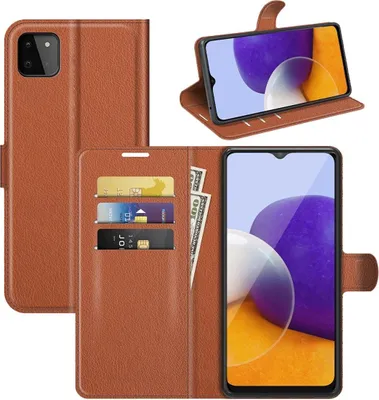 Produktbild von König Design Hülle kompatibel mit Samsung Galaxy A22 5G Kunstleder Handyhülle - Handy Case Braun