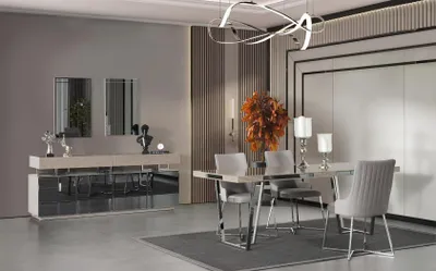 Image de Coin repas Groupe de salle à manger Table de salle à manger Chaises 7pcs Bois Gris