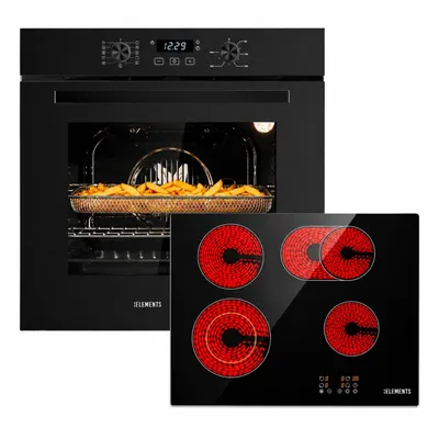 Produktbild von KB ELEMENTS Herdset Autark Glaskeramikkochfeld mit Flexzone + Einbaubackofen 60 cm, Air Fry, Steam Clean, Heißluft, A+
