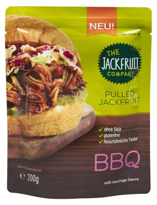 Produktbild The Jackfruit Company Pulled Jackfruit BBQ süß rauchige Sauce 200g