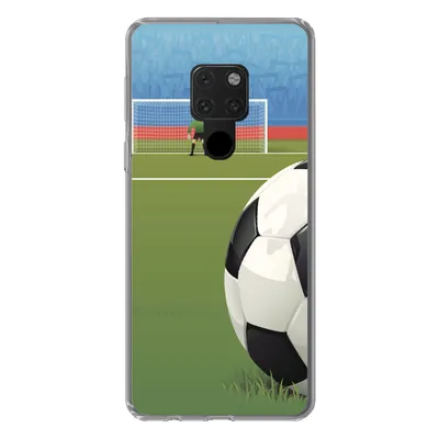 Produktbild von MuchoWow® Handyhülle Schutzhülle Hülle für Huawei P40 Lite Eine Illustration eines Fußballs auf dem Feld im Stadion - Jungen - Mädchen - Kinder Silikon Softcase Handy Hülle - Handy