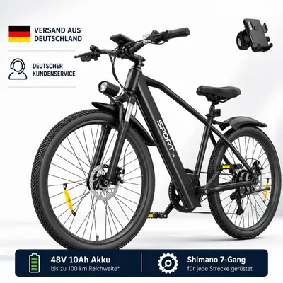 Produktbild von PiXELPiLOT T8S E Bike, Trekking E-Bikes Doppelte Federung, 250W Pedelec, 48V Akku, Shimano 7-Gang, LED-Licht, LCD Display