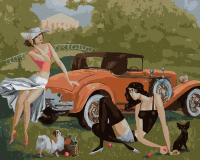 Produktbild von Zuty - Malen nach Zahlen - DAMEN MIT HUNDEN AM AUTO, 40x50 cm, mit Keilrahmen (bereits gespannt)