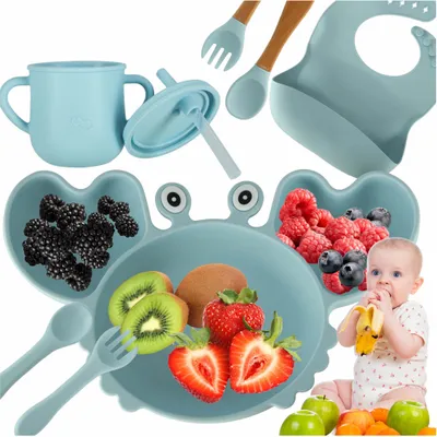 Obrázok produktu pre Detský silikónový riad krab sada 9 kusov modrá