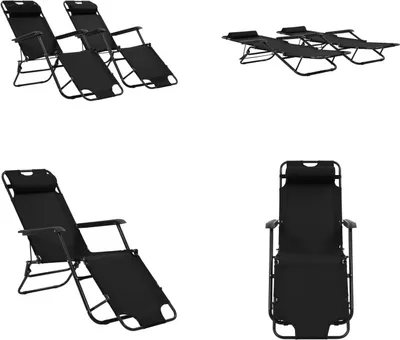 Produktbild von vidaXL Klappbare Sonnenliegen 2 Stk. mit Fußablage Schwarz - Sonnenliege - Sonnenliegen - Gartenliege - Gartenliegen