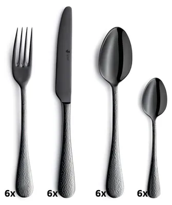 Image de Service de couverts, 24 pièces, noir, en acier inoxydable 18/10, design à motif martelé