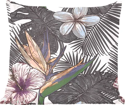 Produktbild von MuchoWow® Zierkissen Sofakissen Wohnzimmer Dekokissen 45x45 cm Blumen - Blätter - Schwarz - Weiß - Schlafpolster - Polster für das Sofa