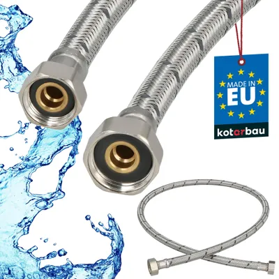 Zdjęcie produktu dla KOTARBAU® Elastyczny wąż wodny 100 cm, wąż wzmocniony 1/2“ x 3/8“, wąż przyłączeniowy do armatury, wąż do kranu, w osłonie ze stali nierdzewnej, srebrny
