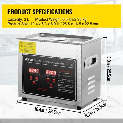 Obrázok produktu pre Ultrazvukový čistič – Prenosný – Čistiaci prístroj na šperky a okuliare – Objem 3 litre – Nerezová oceľ – Frekvencia 33-40 kHz