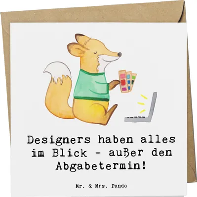 Produktbild von Mr. & Mrs. Panda Glückwunschkarte Designer Überblick - Weiß - Geschenk, Humor, personalisierte Geschenke, handgefertigte, doppelkarte, Berufsalltag, faltkarte, Klappkarte