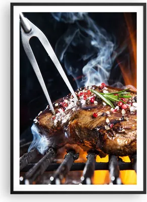 Produktbild von Gerahmtes Poster - Schwarzer Rahmen - Steak Grill Flammen Essen - 70x100 cm - Wand Bild - Wanddeko - Wandbilder - Wandposter - Bilderrahmen - Bilder - Kunstdruck - Wandbild - P2BPA70x100-2865