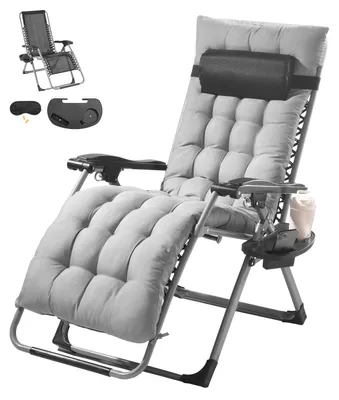 Image de Fauteuil de jardin inclinable à gravité zéro, avec coussin de 10 cm et capacité de charge de 225 kg